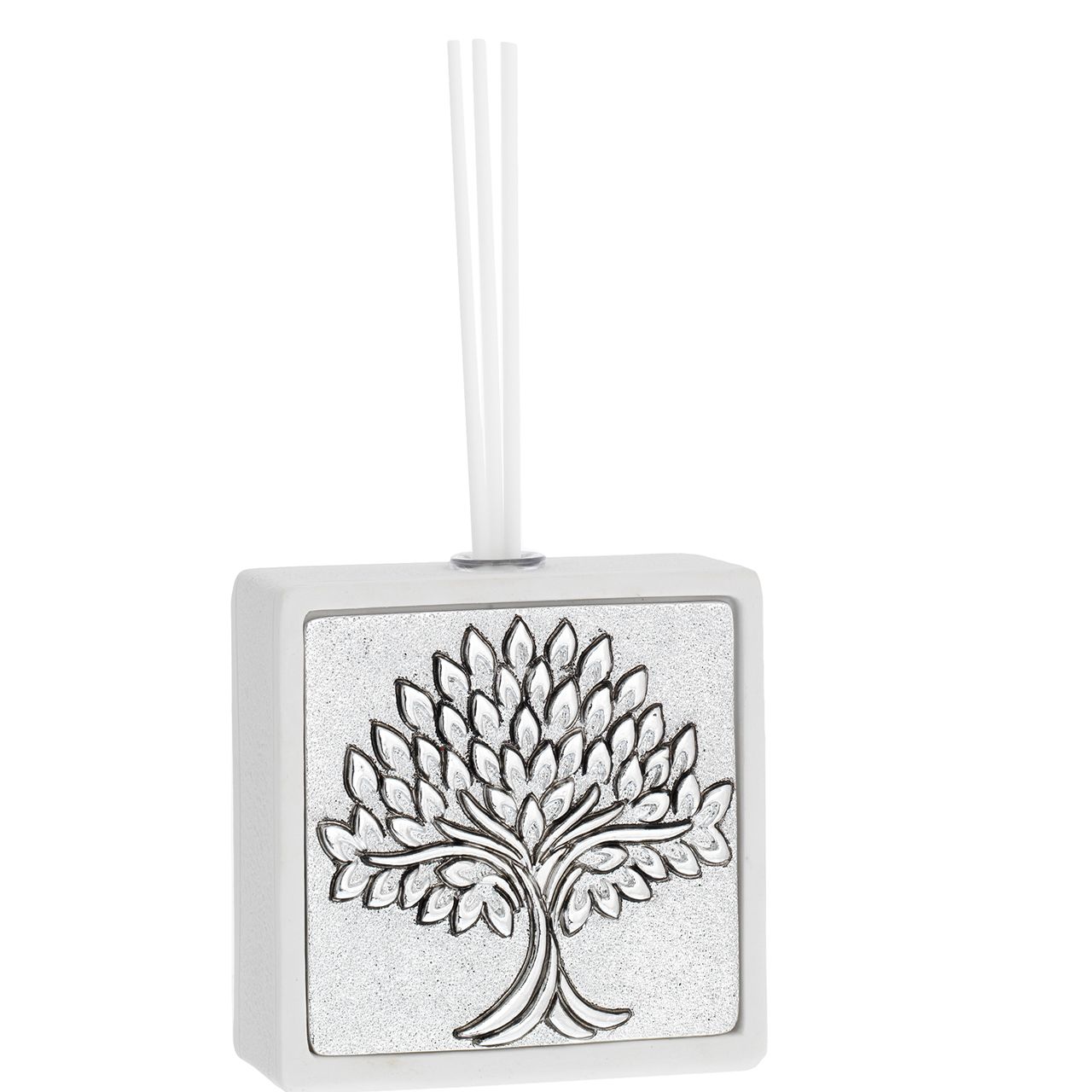 DIFFUSORE QUADRATO BIANCO 9,5*9,5 CON INSERTO ARGENTATO - ALBERO